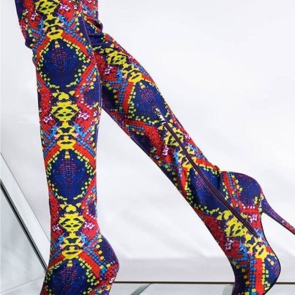 Multicolor Snake, Thigh Boots - Picture 1 of 5
